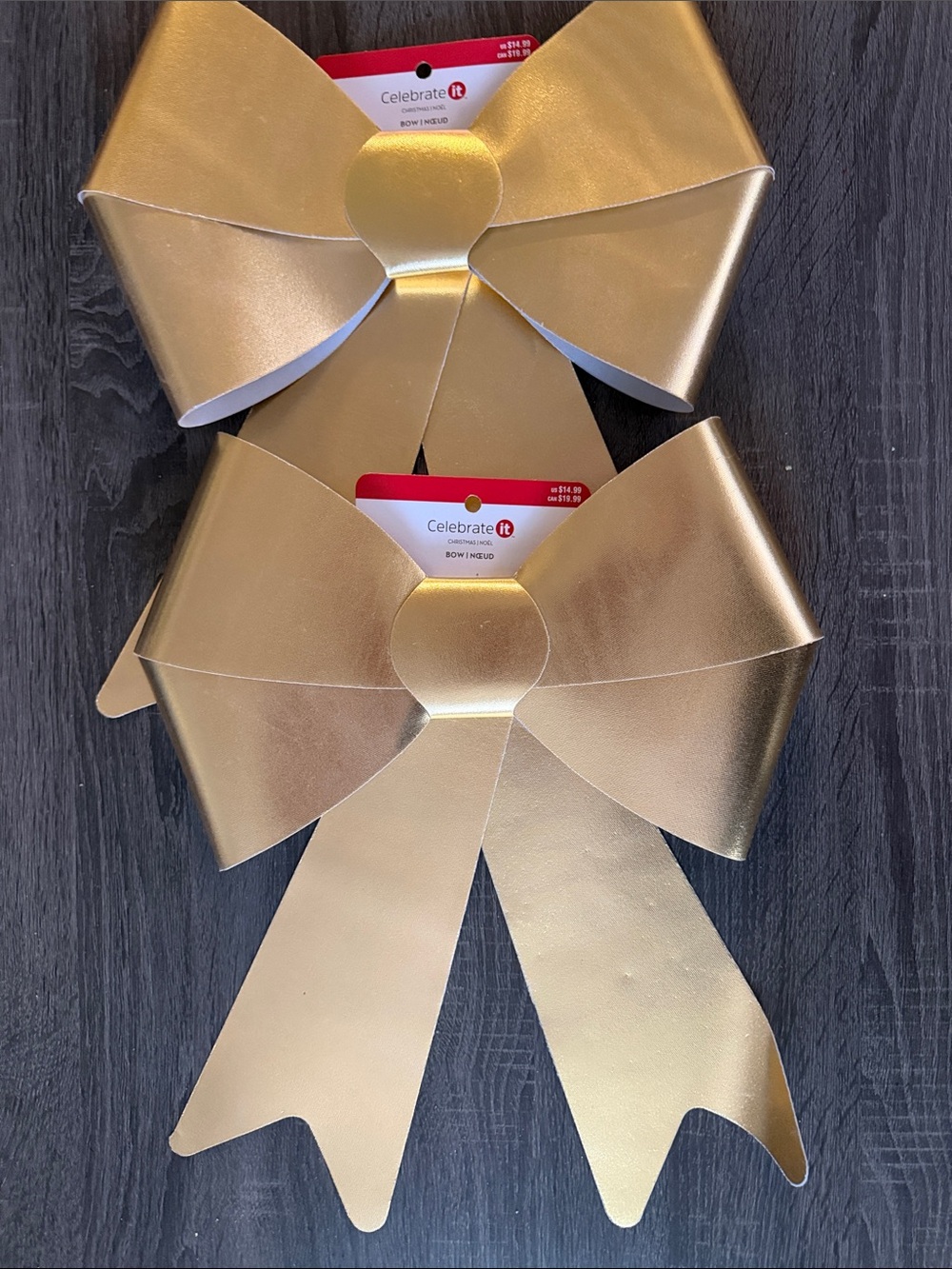 Gold Metallic Large Bows - Set of 2